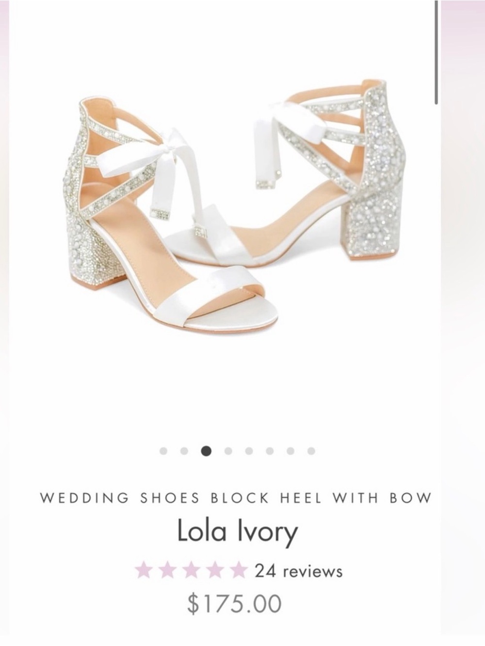 Kate whitcomb Ivory Glitter Block Heel Sandal with Bow Ankle Tie